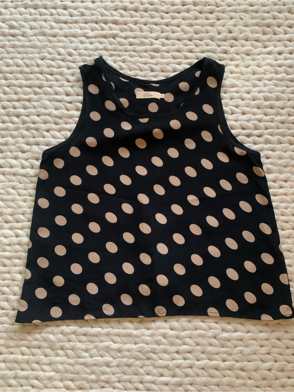 Elodie Black Tank Top with Cream Polka Dots